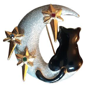 Ciro Black Cat & The Moon w/ Stars Vintage Brooch